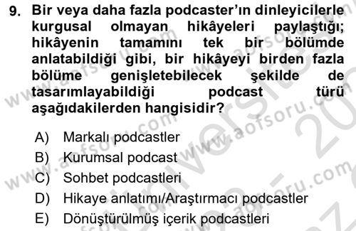 Dijital İçerik Pazarlaması Dersi 2023 - 2024 Yılı Yaz Okulu Sınav Soruları 9. Soru
