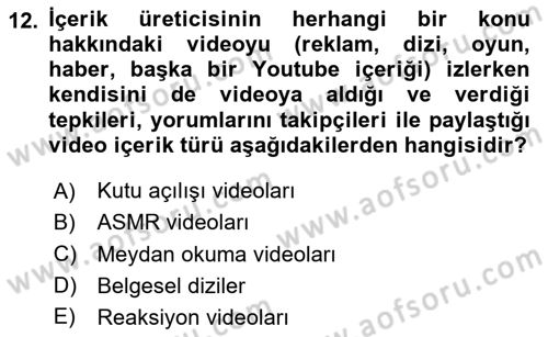 Dijital İçerik Pazarlaması Dersi 2024 - 2025 Yılı (Vize) Ara Sınav Soruları 12. Soru