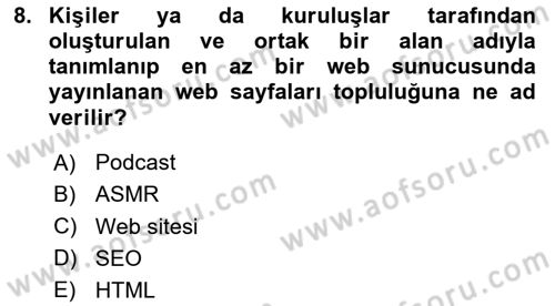 Dijital İçerik Pazarlaması Dersi 2024 - 2025 Yılı (Vize) Ara Sınav Soruları 8. Soru