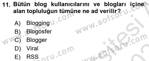 Dijital İçerik Pazarlaması Dersi 2024 - 2025 Yılı (Final) Dönem Sonu Sınav Soruları 11. Soru