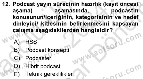 Dijital İçerik Pazarlaması Dersi 2024 - 2025 Yılı (Final) Dönem Sonu Sınav Soruları 12. Soru