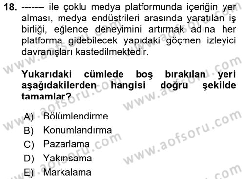 Dijital İçerik Pazarlaması Dersi 2024 - 2025 Yılı (Final) Dönem Sonu Sınav Soruları 18. Soru