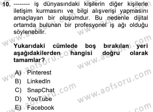Dijital İçerik Pazarlaması Dersi 2025 - 2026 Yılı (Vize) Ara Sınav Soruları 10. Soru