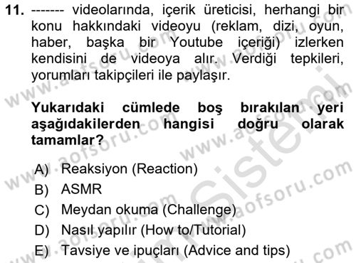 Dijital İçerik Pazarlaması Dersi 2025 - 2026 Yılı (Vize) Ara Sınav Soruları 11. Soru