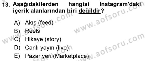 Dijital İçerik Pazarlaması Dersi 2025 - 2026 Yılı (Vize) Ara Sınav Soruları 13. Soru