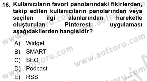 Dijital İçerik Pazarlaması Dersi 2025 - 2026 Yılı (Vize) Ara Sınav Soruları 16. Soru