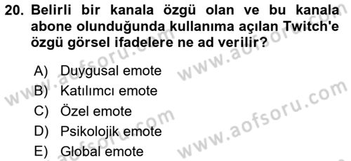 Dijital İçerik Pazarlaması Dersi 2025 - 2026 Yılı (Vize) Ara Sınav Soruları 20. Soru