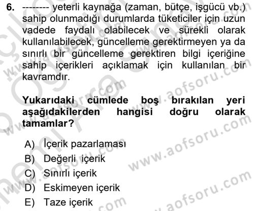 Dijital İçerik Pazarlaması Dersi 2025 - 2026 Yılı (Vize) Ara Sınav Soruları 6. Soru