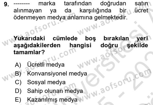 Dijital İçerik Pazarlaması Dersi 2025 - 2026 Yılı (Vize) Ara Sınav Soruları 9. Soru
