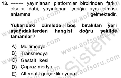 Dijital İçerik Pazarlaması Dersi 2025 - 2026 Yılı (Final) Dönem Sonu Sınav Soruları 13. Soru