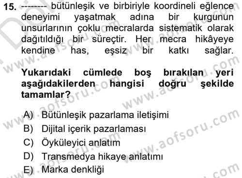 Dijital İçerik Pazarlaması Dersi 2025 - 2026 Yılı (Final) Dönem Sonu Sınav Soruları 15. Soru