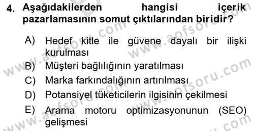 Dijital İçerik Pazarlaması Dersi 2025 - 2026 Yılı (Final) Dönem Sonu Sınav Soruları 4. Soru