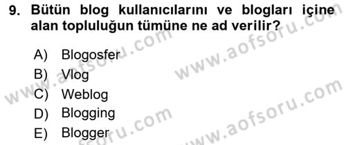 Dijital İçerik Pazarlaması Dersi 2025 - 2026 Yılı (Final) Dönem Sonu Sınav Soruları 9. Soru