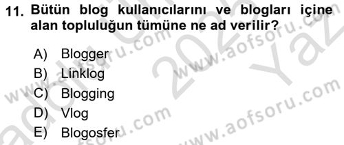 Dijital İçerik Pazarlaması Dersi 2025 - 2026 Yılı Yaz Okulu Sınav Soruları 11. Soru