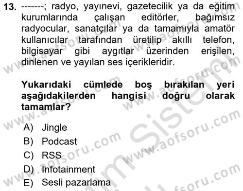 Dijital İçerik Pazarlaması Dersi 2025 - 2026 Yılı Yaz Okulu Sınav Soruları 13. Soru