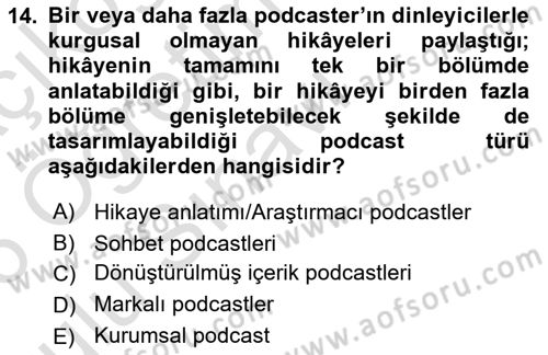 Dijital İçerik Pazarlaması Dersi 2025 - 2026 Yılı Yaz Okulu Sınav Soruları 14. Soru