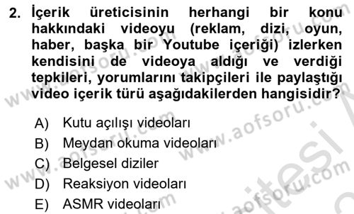 Dijital İçerik Pazarlaması Dersi 2025 - 2026 Yılı Yaz Okulu Sınav Soruları 2. Soru