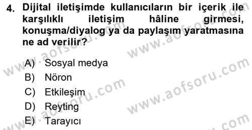 Dijital İçerik Pazarlaması Dersi 2025 - 2026 Yılı Yaz Okulu Sınav Soruları 4. Soru