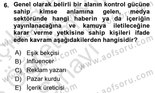 Dijital İçerik Pazarlaması Dersi 2025 - 2026 Yılı Yaz Okulu Sınav Soruları 6. Soru