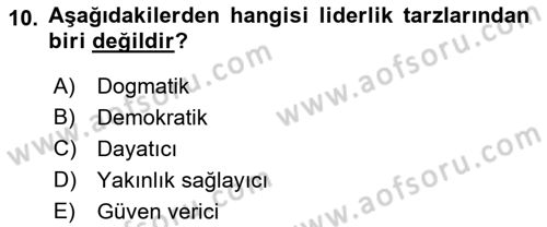Kurumiçi Halkla İlişkiler Dersi Ara Sınavı Deneme Sınav Soruları 10. Soru
