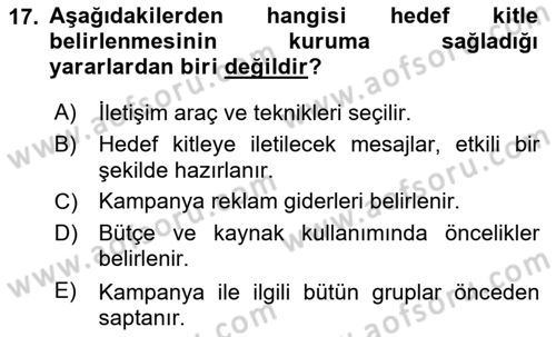 Kurumiçi Halkla İlişkiler Dersi Ara Sınavı Deneme Sınav Soruları 17. Soru