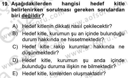 Kurumiçi Halkla İlişkiler Dersi Ara Sınavı Deneme Sınav Soruları 19. Soru