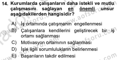 Kurumiçi Halkla İlişkiler Dersi 2018 - 2019 Yılı 3 Ders Sınav Soruları 14. Soru