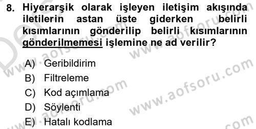 Kurumiçi Halkla İlişkiler Dersi 2018 - 2019 Yılı 3 Ders Sınav Soruları 8. Soru