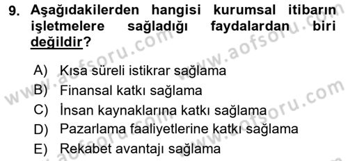 Kurumiçi Halkla İlişkiler Dersi 2018 - 2019 Yılı 3 Ders Sınav Soruları 9. Soru