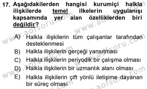 Kurumiçi Halkla İlişkiler Dersi 2018 - 2019 Yılı (Final) Dönem Sonu Sınav Soruları 17. Soru