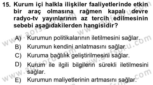 Kurumiçi Halkla İlişkiler Dersi 2018 - 2019 Yılı Yaz Okulu Sınav Soruları 15. Soru