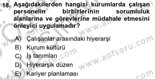 Kurumiçi Halkla İlişkiler Dersi 2018 - 2019 Yılı Yaz Okulu Sınav Soruları 18. Soru