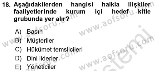 Kurumiçi Halkla İlişkiler Dersi Ara Sınavı Deneme Sınav Soruları 18. Soru