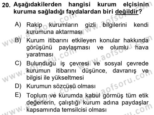 Kurumiçi Halkla İlişkiler Dersi Ara Sınavı Deneme Sınav Soruları 20. Soru