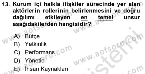 Kurumiçi Halkla İlişkiler Dersi 2020 - 2021 Yılı Yaz Okulu Sınav Soruları 13. Soru
