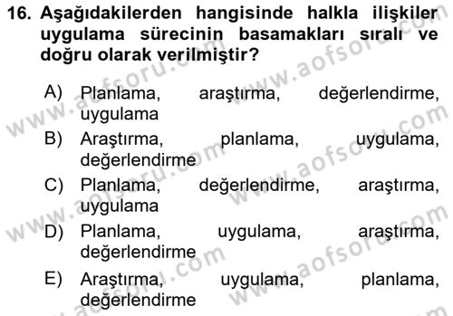 Kurumiçi Halkla İlişkiler Dersi 2020 - 2021 Yılı Yaz Okulu Sınav Soruları 16. Soru