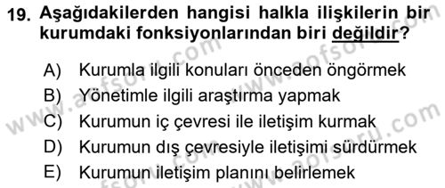 Kurumiçi Halkla İlişkiler Dersi 2020 - 2021 Yılı Yaz Okulu Sınav Soruları 19. Soru