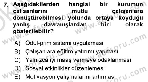 Kurumiçi Halkla İlişkiler Dersi 2020 - 2021 Yılı Yaz Okulu Sınav Soruları 7. Soru