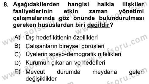 Kurumiçi Halkla İlişkiler Dersi 2020 - 2021 Yılı Yaz Okulu Sınav Soruları 8. Soru