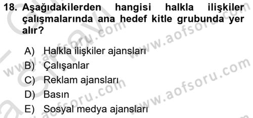 Kurumiçi Halkla İlişkiler Dersi 2021 - 2022 Yılı (Vize) Ara Sınav Soruları 18. Soru