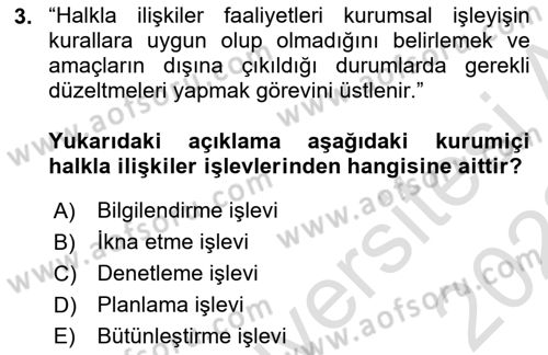 Kurumiçi Halkla İlişkiler Dersi 2021 - 2022 Yılı (Vize) Ara Sınav Soruları 3. Soru