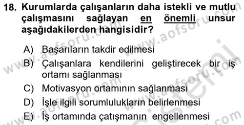 Kurumiçi Halkla İlişkiler Dersi 2021 - 2022 Yılı (Final) Dönem Sonu Sınav Soruları 18. Soru