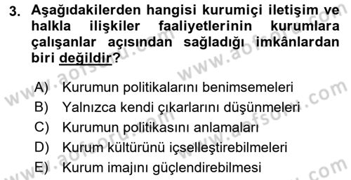 Kurumiçi Halkla İlişkiler Dersi 2021 - 2022 Yılı (Final) Dönem Sonu Sınav Soruları 3. Soru