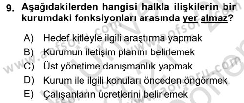 Kurumiçi Halkla İlişkiler Dersi 2021 - 2022 Yılı (Final) Dönem Sonu Sınav Soruları 9. Soru