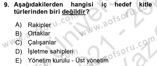 Kurumiçi Halkla İlişkiler Dersi 2021 - 2022 Yılı Yaz Okulu Sınav Soruları 9. Soru