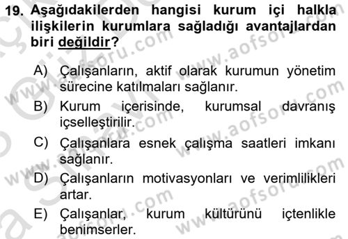 Kurumiçi Halkla İlişkiler Dersi Ara Sınavı Deneme Sınav Soruları 19. Soru