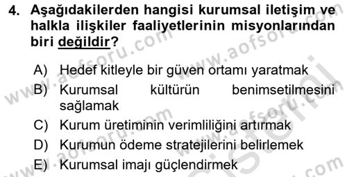 Kurumiçi Halkla İlişkiler Dersi 2022 - 2023 Yılı (Vize) Ara Sınav Soruları 4. Soru