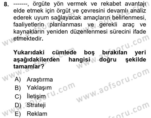Kurumiçi Halkla İlişkiler Dersi Ara Sınavı Deneme Sınav Soruları 8. Soru