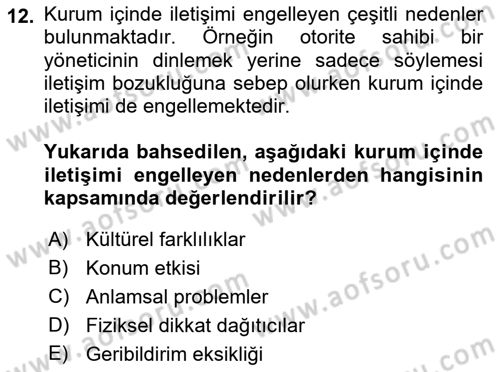 Kurumiçi Halkla İlişkiler Dersi 2022 - 2023 Yılı (Final) Dönem Sonu Sınav Soruları 12. Soru