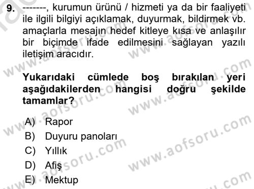 Kurumiçi Halkla İlişkiler Dersi 2022 - 2023 Yılı (Final) Dönem Sonu Sınav Soruları 9. Soru